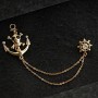 (30/110 mm) Brooch yellow metal nautical steering wheel and anchor with skull image in rhinestones on a chain for cardigans and kimonos