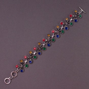 Ethno Women's Bracelet with Multicolored Stones and Rhinestones, 20-23 cm