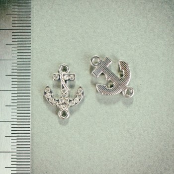 Pendant Connector Anchor with Crystals, Silver, 1.8x1.3 mm, Pack of 4