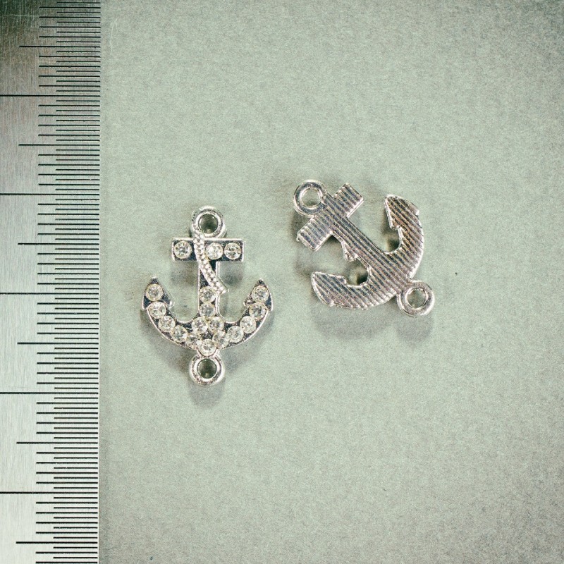 Pendant Connector Anchor with Crystals, Silver, 1.8x1.3 mm, Pack of 4