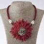 Chrysanthemum Textile Fashion Necklace on Cord, Burgundy, length 48-55 cm