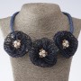 Cord Necklace Velvet Calendula, Textile Fashion Blue, Length 48-55 cm