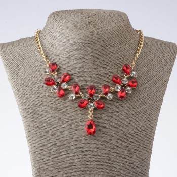 Necklace on a chain "Monaco" with red crystal drops, length 40-52 cm, metal color "gold"