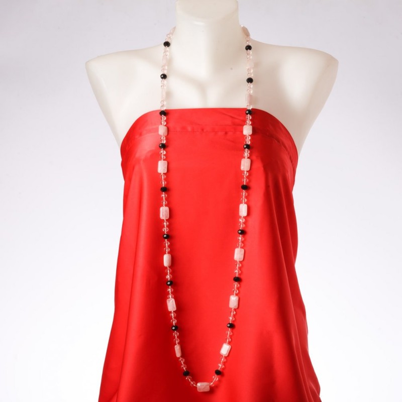 Clearance Long Necklace "Orion's Constellation" natural stone Rose Quartz, "Czech Crystal", 120 cm long