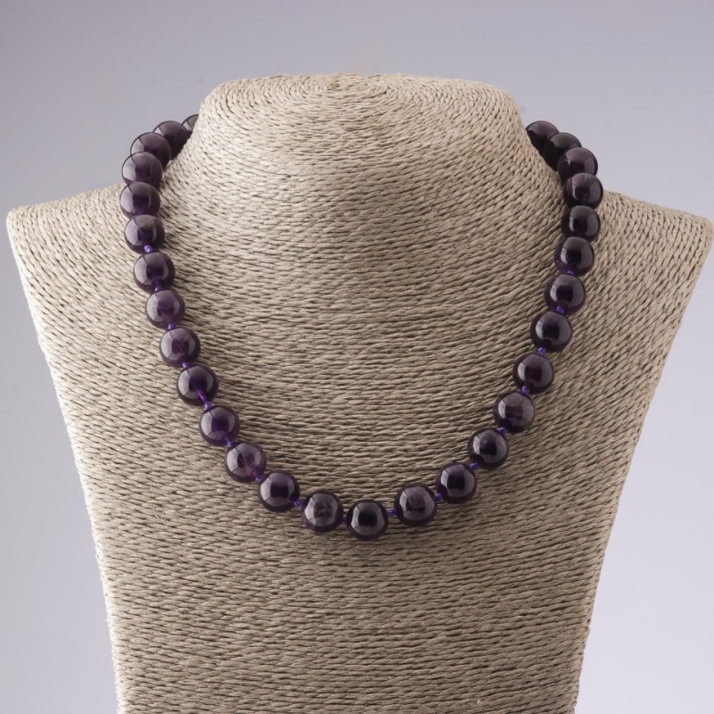 Natural amethyst stone necklace, 12 mm diameter, 47 cm length