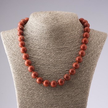 Red Jasper Natural Stone Necklace, Smooth Beads, 12mm Diameter, 50cm Length