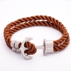 Women's bracelet 'Anchor' light brown braided textile cord, metal color, length 22 cm