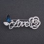 Discount! Brooch "Love with a Rose" blue crystal 6x3 cm metal color "silver"