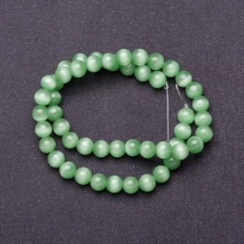 Natural stone beads on thread, cat's-eye light green, 8 mm diameter, 37 cm length