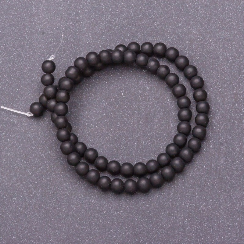 Shungite beads, smooth ball on thread (name), diameter 6 mm, length 37 cm