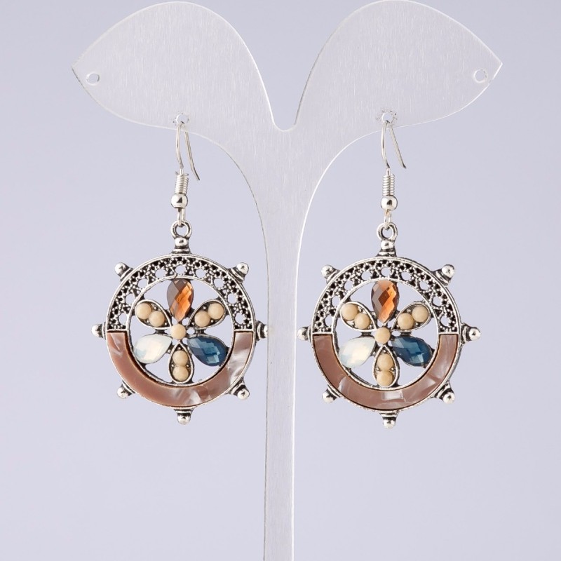 Earrings 'Flower of Wishes' Cappuccino, Purple Series, length 5 cm