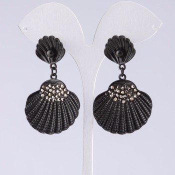 Black shell-shaped evening earrings, length 5.5 cm