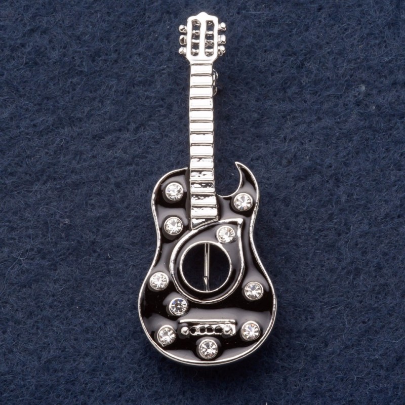 Brooch "Bandera's Guitar" 5x2 cm black enamel, gray metal