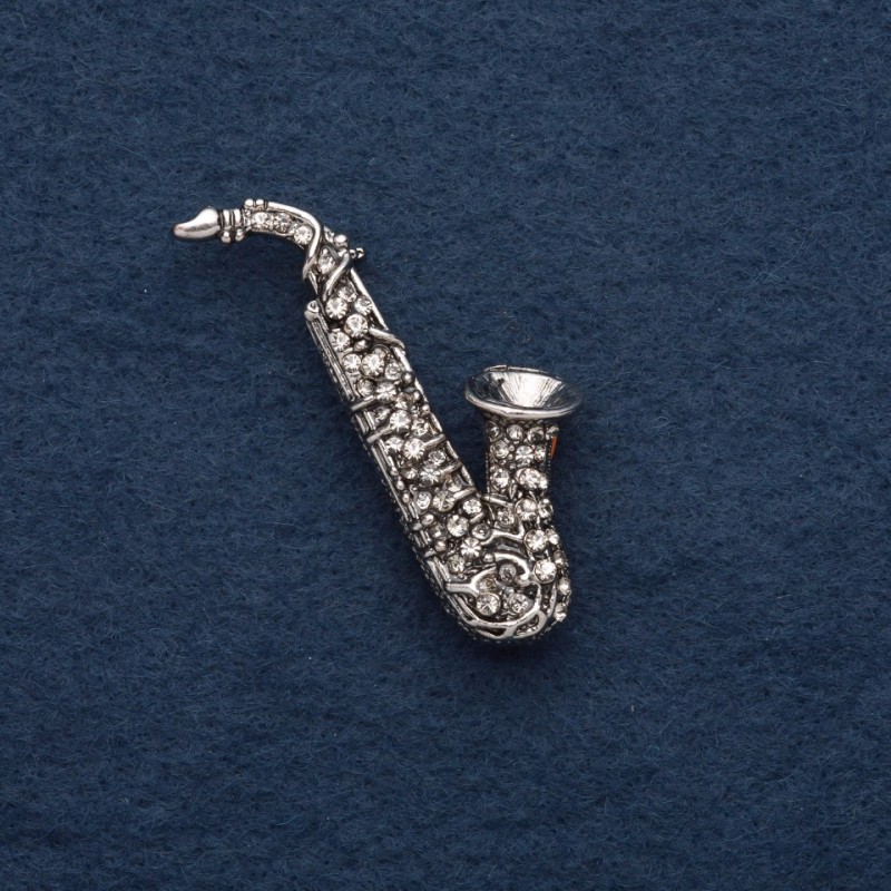 Brooch 'Saxophone' 5x2 cm, gray metal
