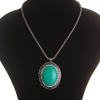 Pendant on chain, large turquoise with dark gray metal Greek bezel and crystals, oval 45x55 mm, chain length 46-56 cm
