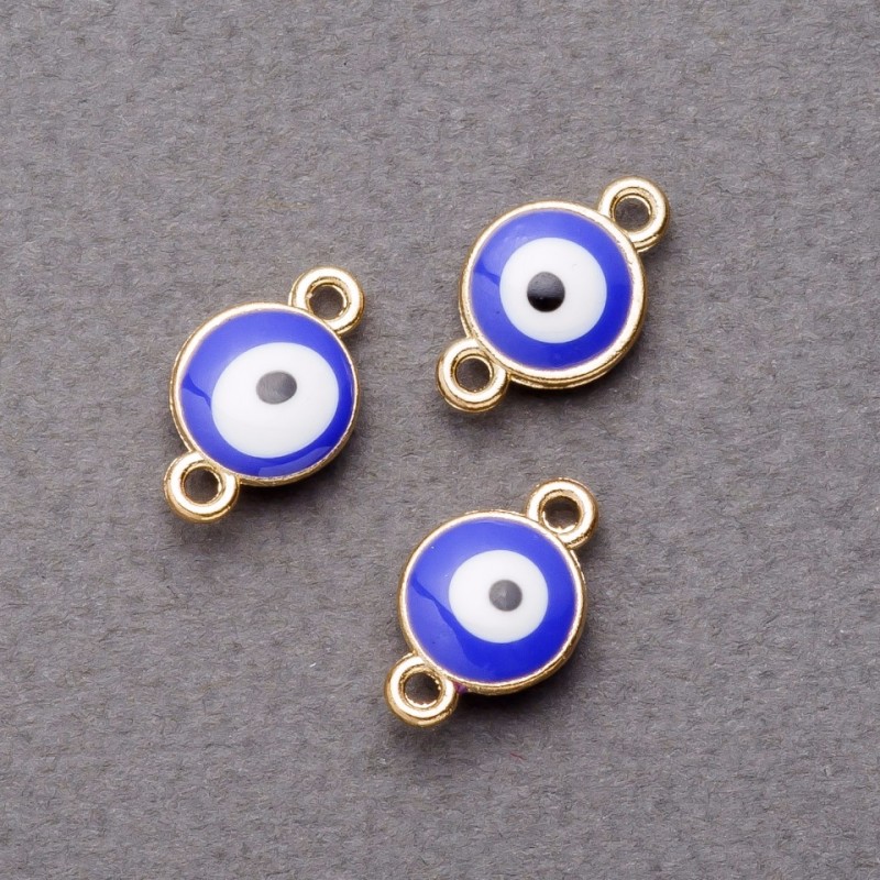 Findings pendant connector Eye blue enamel 10 mm gold-tone finish 4 pcs