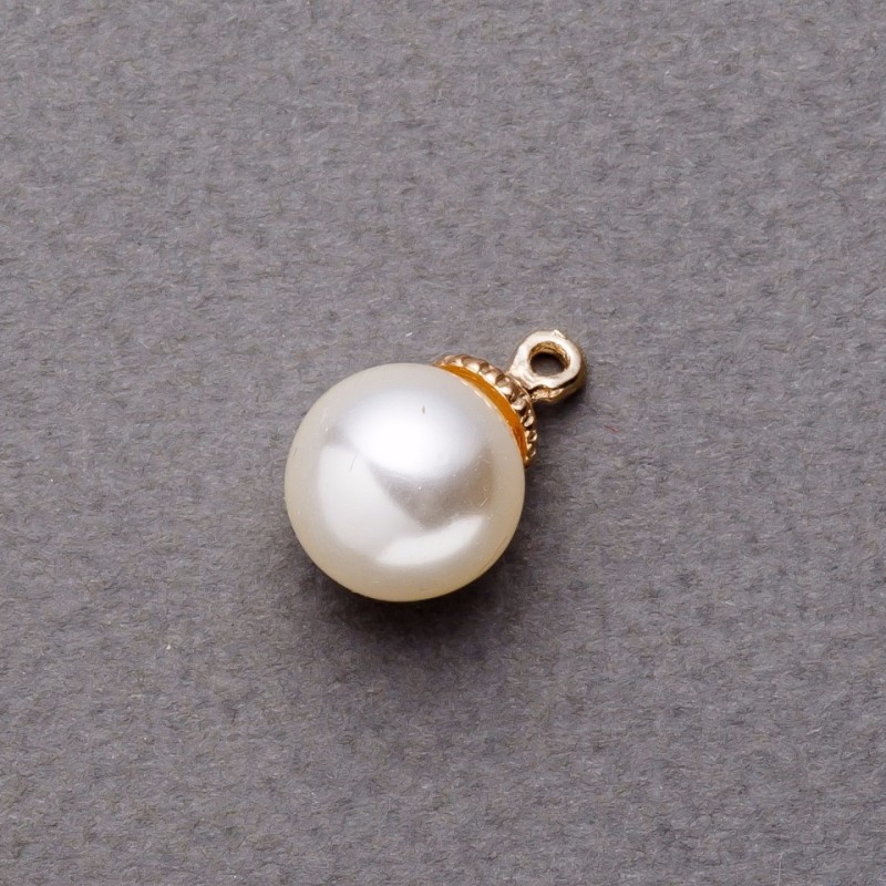 Pearl bead pendant findings, plastic, 12mm, golden finish, 8 pcs
