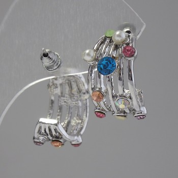 Women's earrings with colored rhinestones, 2 cm long