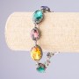 Bracelet with Multicolored Crystals, Tooth-Prong Setting, Oval Stones, 7 pcs, 20×16 mm and 13×16 mm, Length 18–21 cm