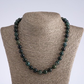 Natural stone necklace Moss Agate, smooth bead, 12 mm diameter, 50 cm length