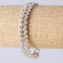 Two-row Crystal Bracelet with Clasp, Zigzag Design, Silver Metal Color, Length 19 cm, Width 12 mm
