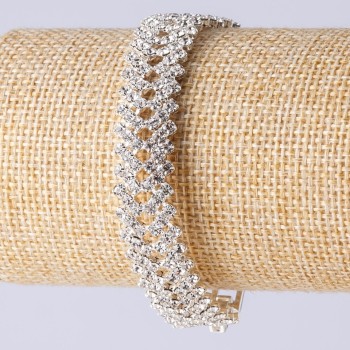 Two-row Rhinestone Bracelet on a Clasp in Silver Color, length 19 cm, width 14 mm