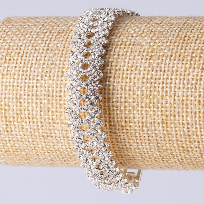 Two-row Rhinestone Bracelet on a Clasp in Silver Color, length 19 cm, width 14 mm