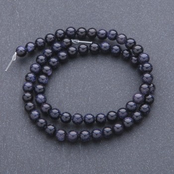Beads of aventurine 'Blue Sand of Cairo Night' on a thread, smooth round, 6 mm diameter, 37 cm length