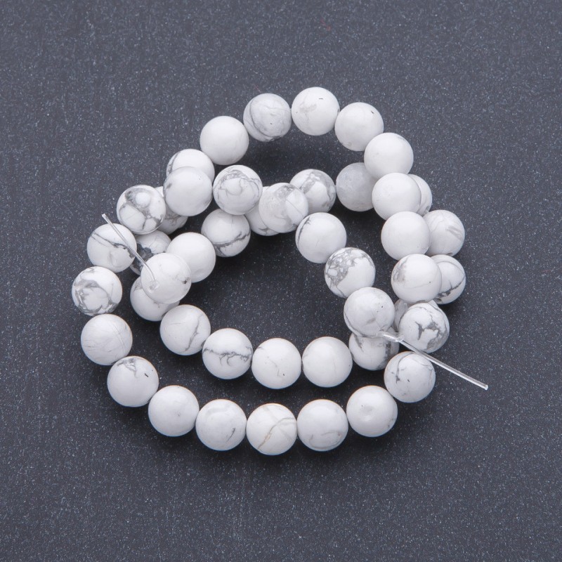 Howlite Beads on String, Natural Stone, Smooth Round Beads, 8mm Diameter +/-, 38 cm Length