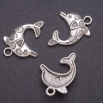 Pendant hardware Dolphin, diameter 4mm, length 31mm, gray metal finish. 20 g +/- 8 pcs