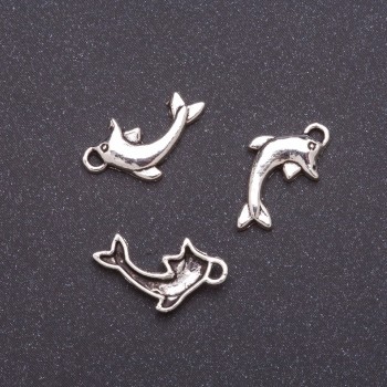 Dolphin Pendant Hardware, width 11 mm, gray metal finish, 20 g, +-34 pcs