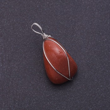 Aventurine Stone Pendant 'Golden Sand' in Silver Weave 2.6×2.1 cm (+-)