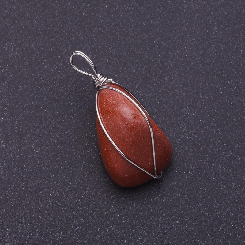 Aventurine Stone Pendant 'Golden Sand' in Silver Weave 2.6×2.1 cm (+-)