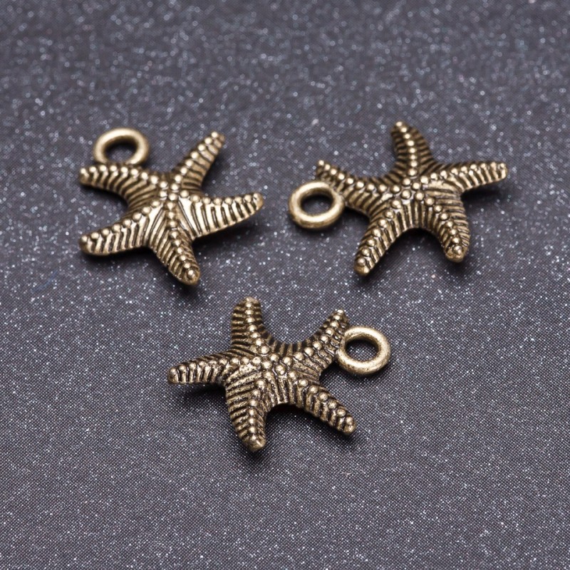 Sea Star Bronze Pendant Findings, 13mm, Pack of 19