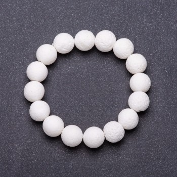 Elastic bracelet with white sponge coral beads, 12 mm diameter, 18 cm length