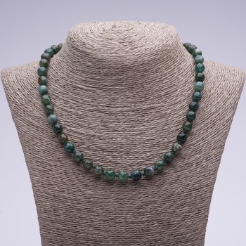 Moss Agate Natural Stone Necklace with a Faceted Bead, 45 cm long, 8 mm diameter