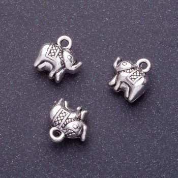 Elephant pendant finding, length 11mm, d1-1, 5 mm, silver finish, 20 g +/- 11 pcs