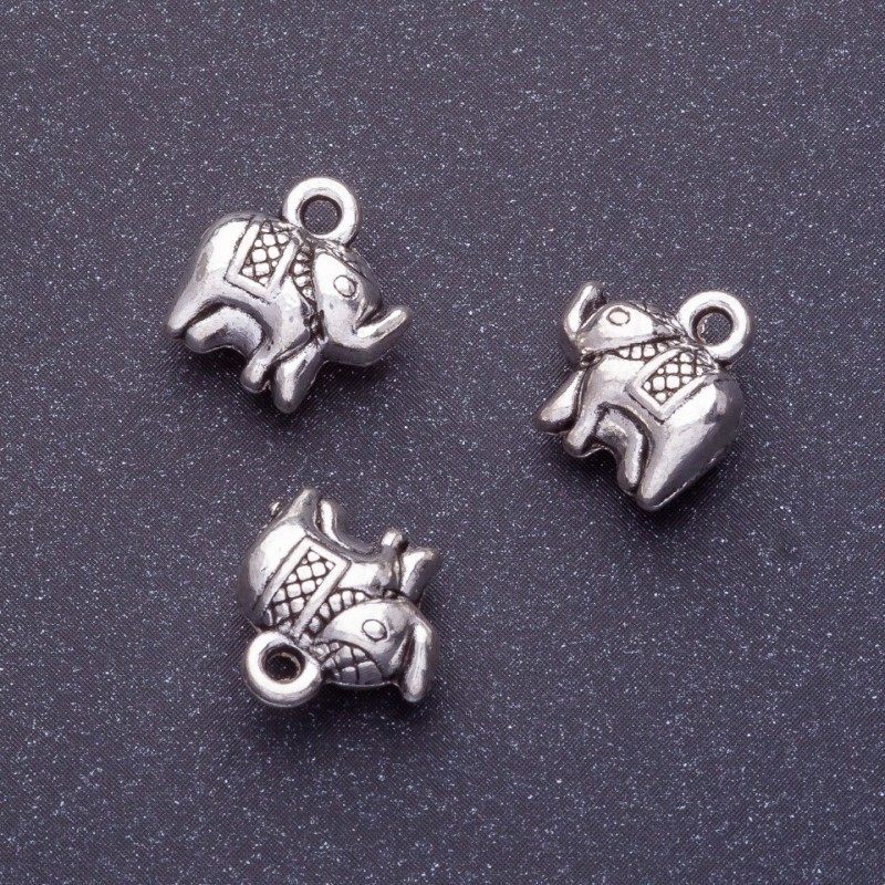 Elephant pendant finding, length 11mm, d1-1, 5 mm, silver finish, 20 g +/- 11 pcs