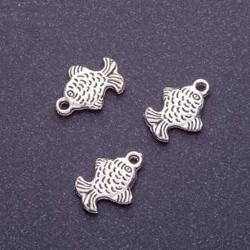 Fish pendant finding, length 16mm, diameter 1-1.5mm, silver color finish, packaging 20g, +-22 pcs