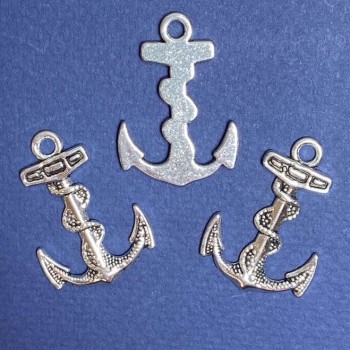 Sale! Anchor pendant hardware, length 35mm, hole diameter 1-3 mm, silver color finish, 7 pcs