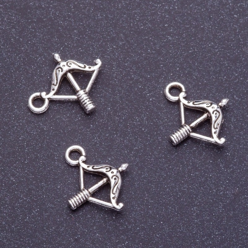 Crossbow Pendant Fittings, Length 16 mm, Diameter 1-1.5 mm, Silver Color, Pack 20 g +/- 42 pcs