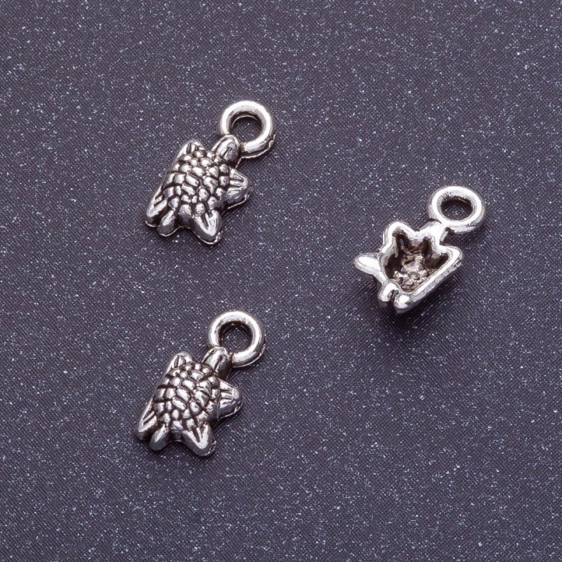 Sea Turtle Pendant Findings, length 11x5 mm, hole Ø1.5 mm, silver-colored finish, 20 g packaging, ±62 pcs