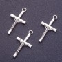 Crucifix pendant hardware, length 28 mm, diameter 1–1.5 mm, silver color finish, 20 g, plus/minus 19 pcs