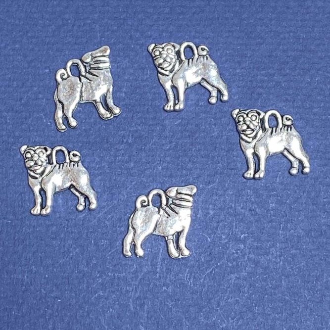 Discount! Pug Dog Pendant Hardware, Length 16mm, d1-1, 5 mm Silver Finish, 20 g +/- 13 pcs