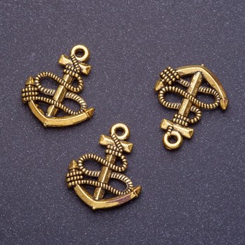 Discount! Anchor pendant findings, length 24 mm, diameter 1 mm, color antique gold, pack 20 g +/- 11 pcs