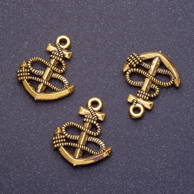 Discount! Anchor pendant findings, length 24 mm, diameter 1 mm, color antique gold, pack 20 g +/- 11 pcs
