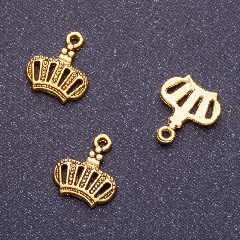 Crown pendant findings, length 14 mm, d1-1, 5 mm antique gold finish, 20 g +/- 23 pcs
