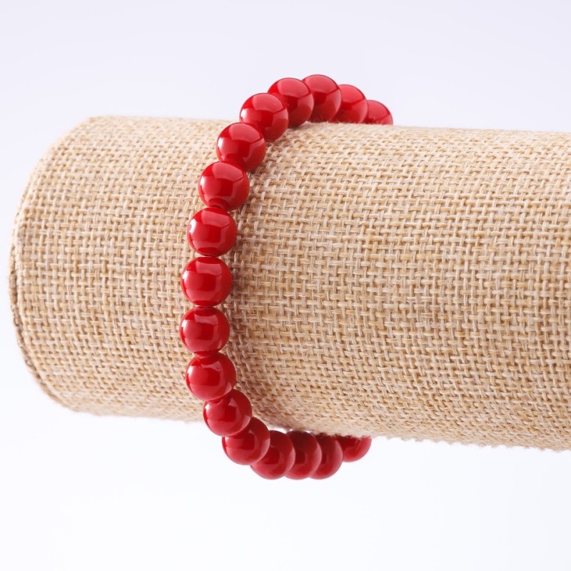 Pressed Coral Bracelet on Elastic, 8mm Diameter, 18 cm Length