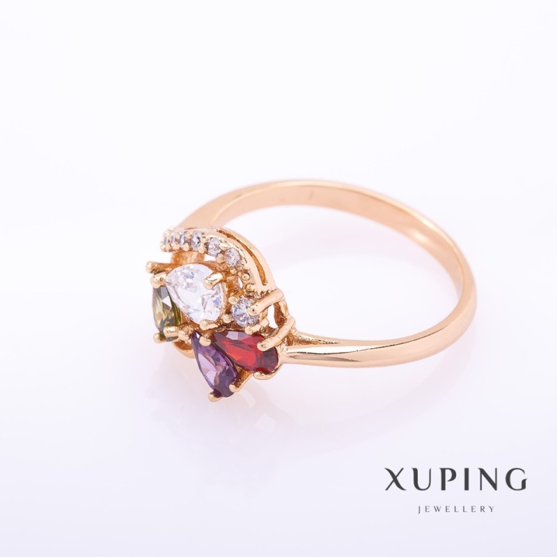 Sale! Xuping Ring in Gold-Tone Metal Color with Multicolored Stones 4mm, Sizes 16, 17, 18, 19