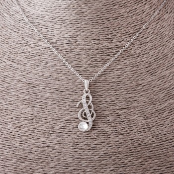 Pendant on a chain "Treble Clef", diameter 2.5 cm, length 55 cm, metal color "silver"